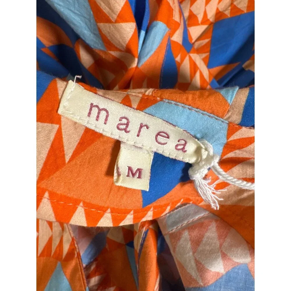 New Marea Womens Grecian Poplin Dress Short Sleeve Orange Blue Size Medium Boho - Picture 16 of 16